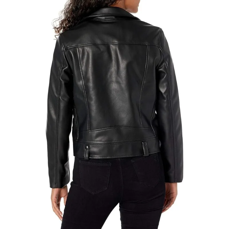 Women's Zip-Up Front 100% Lambskin Leather Jacket Black Outerwear Studded Collar