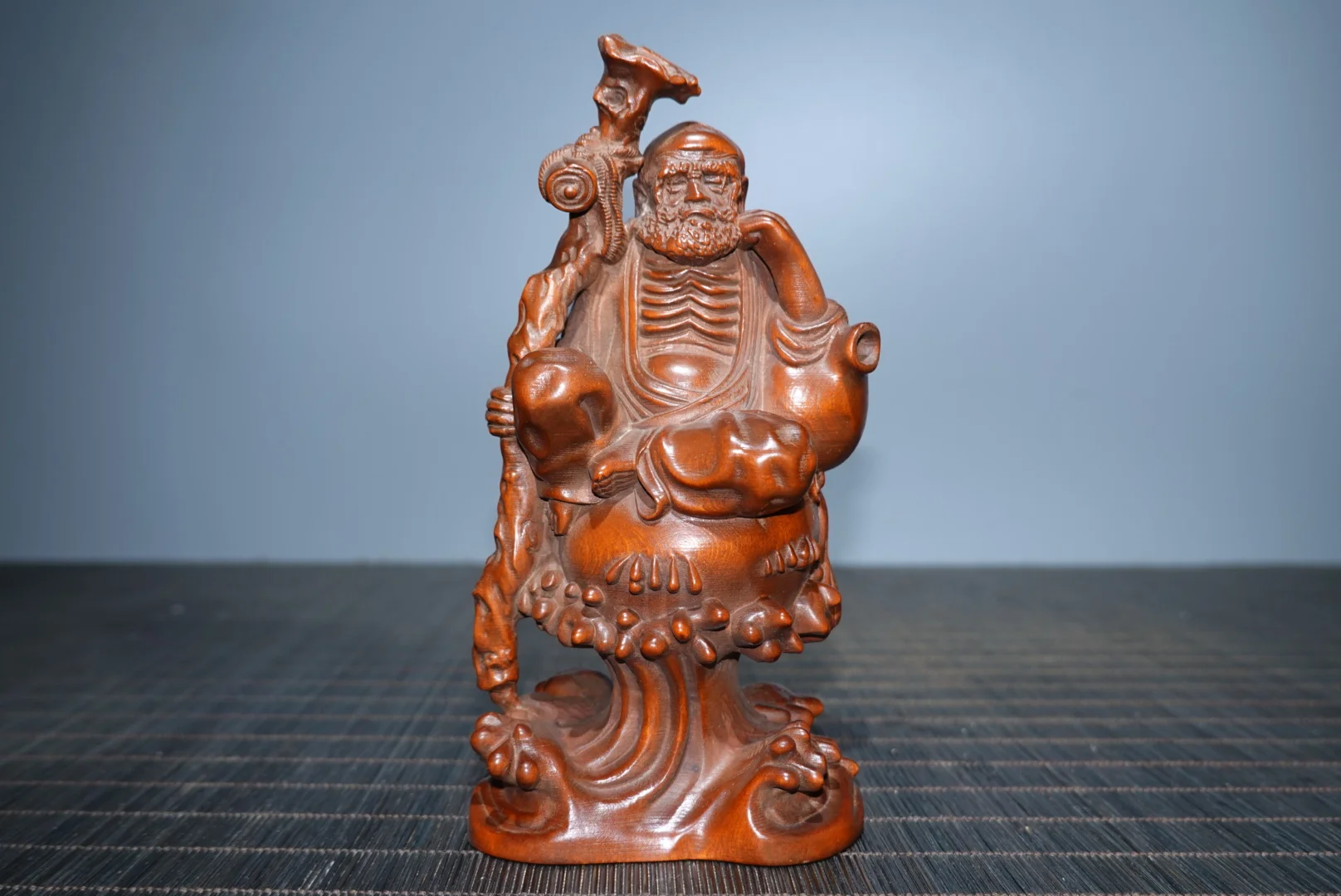 

6"Tibetan Temple Collection Old Boxwood Bodhidharma Buddha Crossing the River Dharma Worship Hall Town house