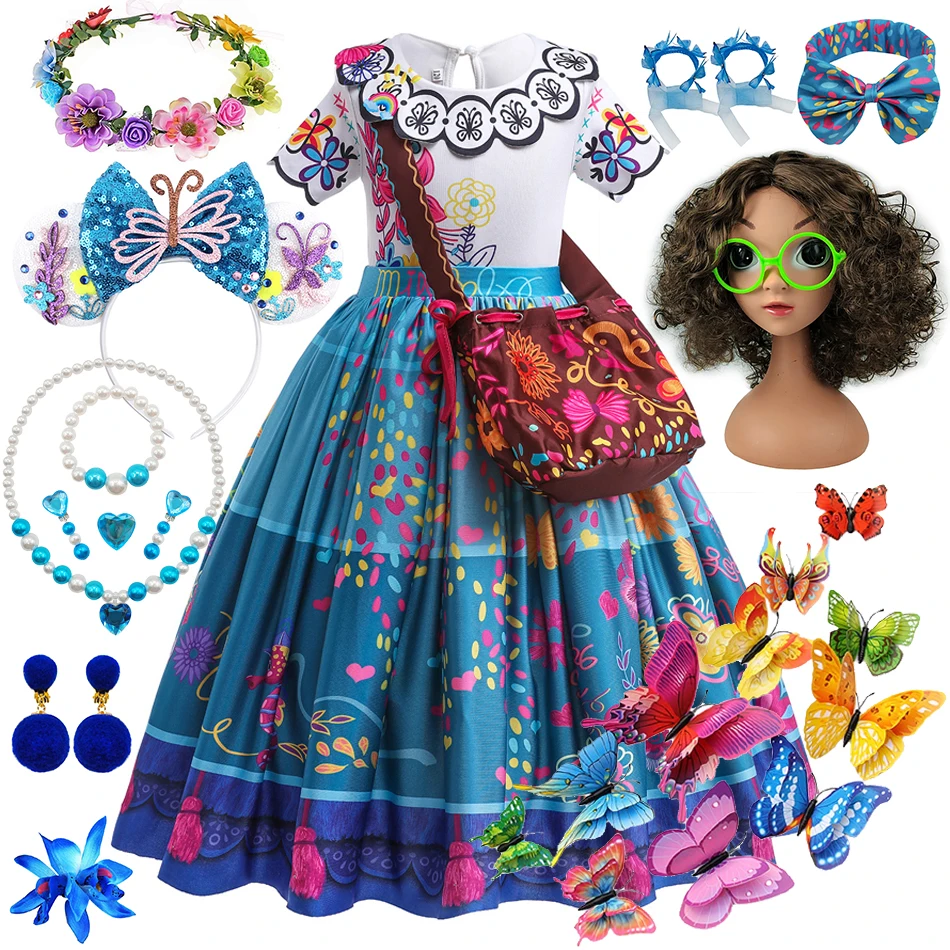 Girls Mirabel Dresses Cosplay Encanto Charm Costume Carnival Halloween Outfit Children Princess Party Dress Up For Kids 2-10Year