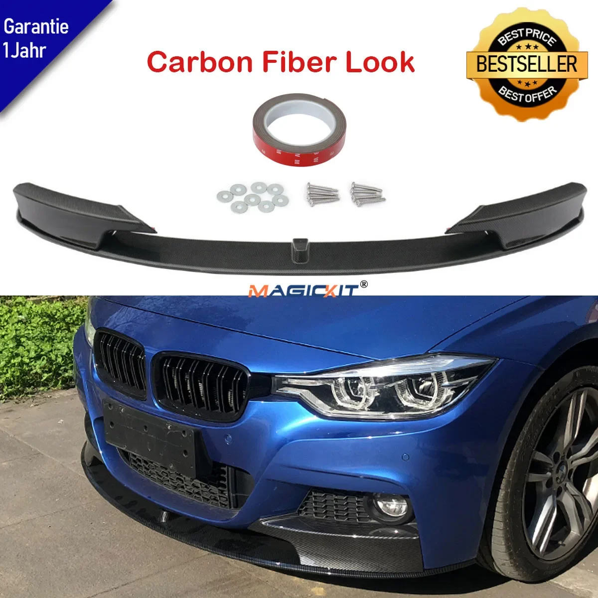 MagicKit Front Bumper Body lip Carbon Fiber Style For BMW 3 Series F30 M Sport 2012-2018