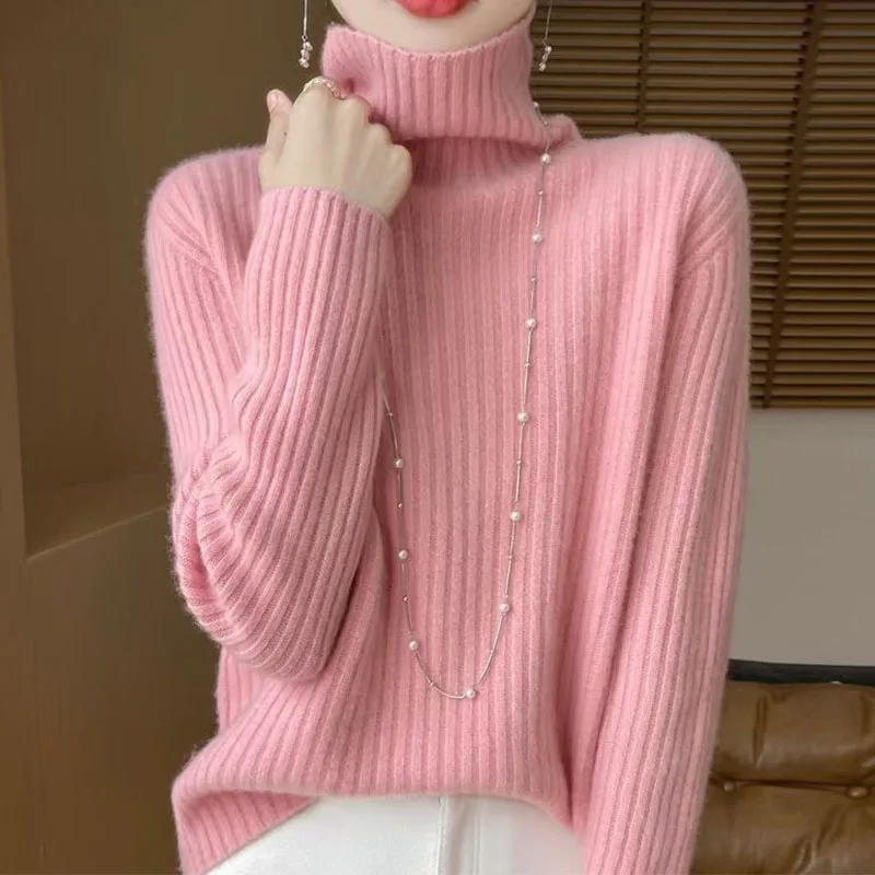 

Fall/Winter 2024 New Knitwear Women's High-necked Pulled Pullover Thickened Knitted Thread Lapel Slim Bottom Sweater