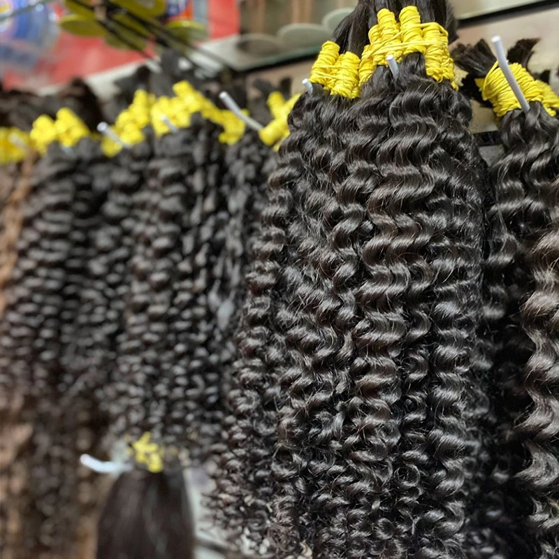 Bundles de cheveux humains bouclés crépus pour femmes, extensions de cheveux en vrac, sans trame, noir naturel, tressage, 100G, 1B #
