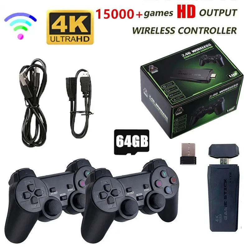 Video Game Console 2.4G Double Wireless Controller Game Stick 4K 15000 Games 64 32GB Retro Games for TV Boy Christmas Gift