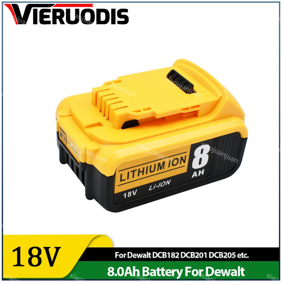 

100% New For DeWalt 18/20V 8000mAh Rechargeable Power Tools Battery with LED Li-ion Replacement DCB205 DCB204-2 DCB206