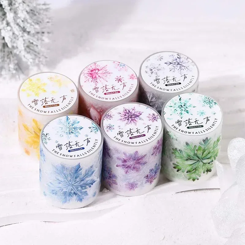 1Roll 2M  Roll  Snow Falls Silent Glitter Handbook PET Tape Material Collage Bottom Package Adhesives Scrapbook 50mm*2m