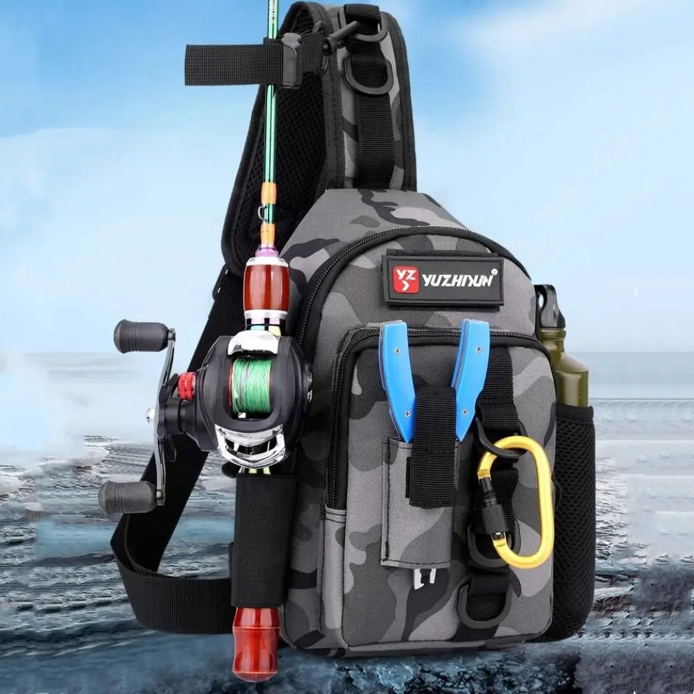 أصحاب قضيب الصيد حقيبة صدر للرجال الطعم تخزين Crossbody إغراء أكياس الصيد الخصر حقيبة حزمة مراوح صيد السمك حزمة الرياضة في الهواء الطلق