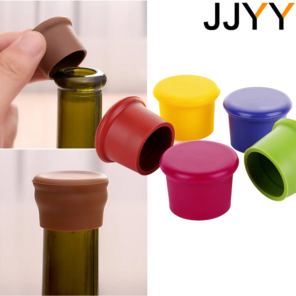 

JJYY Food Grade Multi-coloured Silicone Wine Bottle Cooler Sealer Reusable Wine Beer Cap Bar Accessories