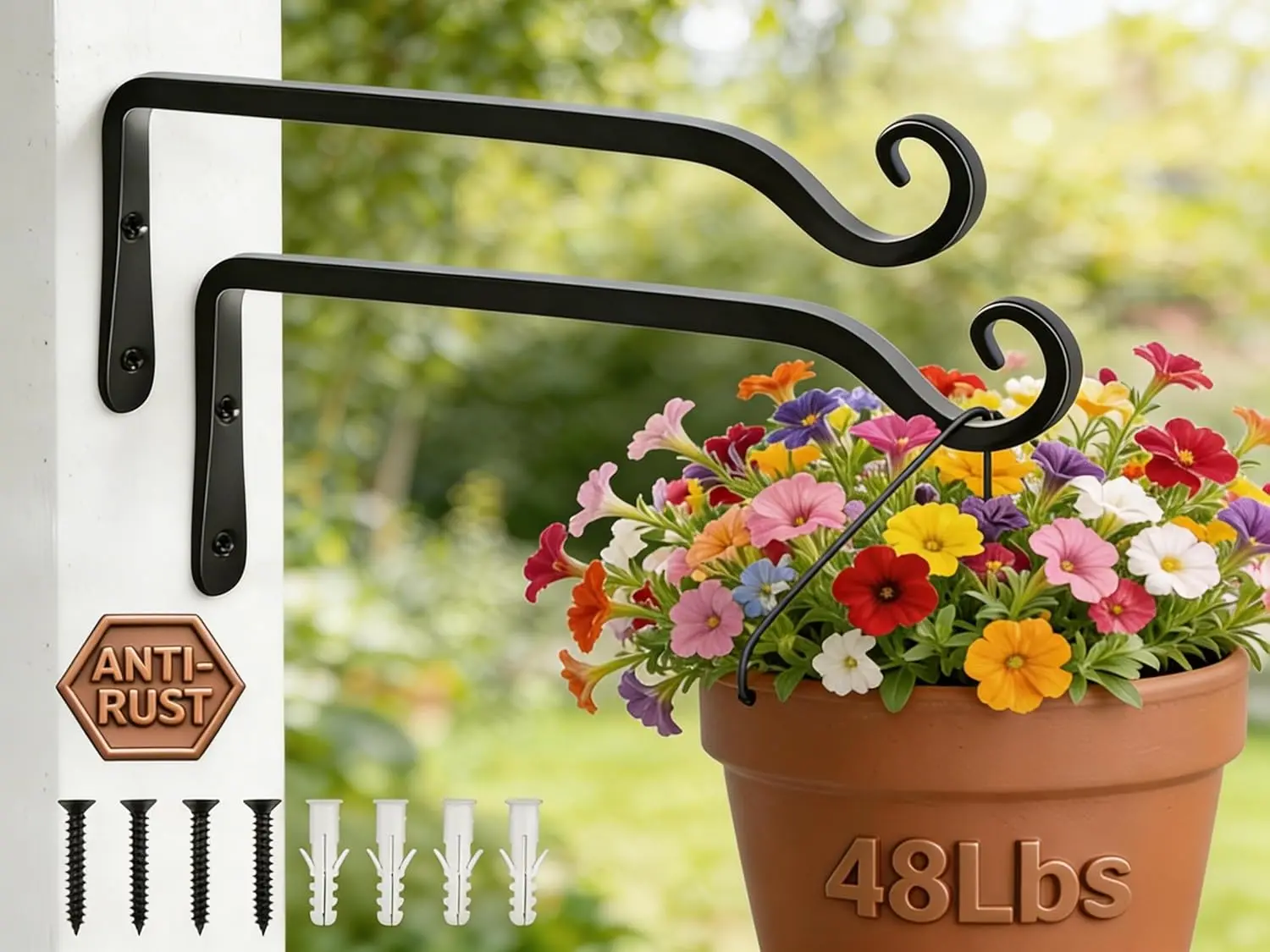 

Набор из 2 металлических настенных крючков для подвешивания (10 дюймов) – для кормушек для птиц, цветочных корзин, фонарей, ветряных колокольчиков