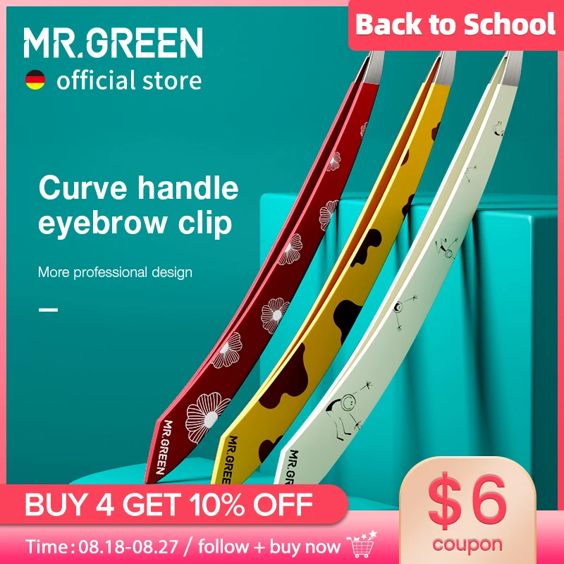 MR.GREEN Maniglia curva Pinzette per sopracciglia Estrattore professionale per peli fini Strumenti per trucco Rimozione clip di bellezza in acciaio inossidabile