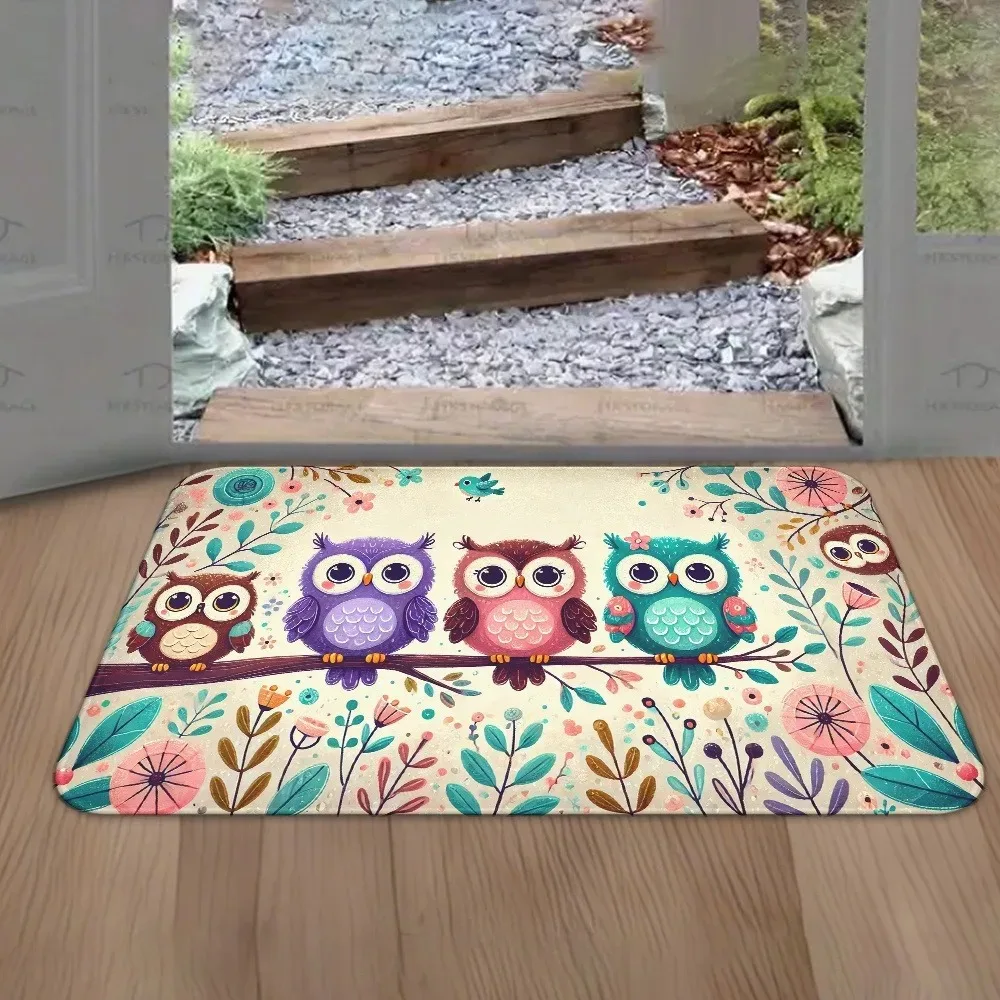 

1PC Handdraw owls Printed Decor Kitchen Rugs Non-Slip Home Door Mats Bathroom Rugs Bath Mat Carpet for Home Sink Laundry Decor