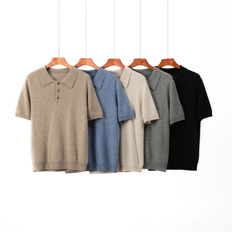 

Men's 100% Cashmere Short Sleeve Business Casual Pullover T-Shirt Polo Shirt Sweater Top for Spring and Summer