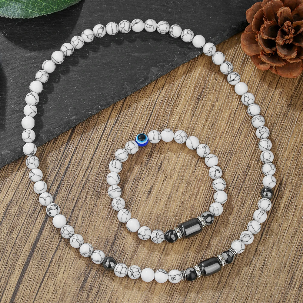 

NADEEM Fahion Turquoise Devil's Eye Beaded Necklace Bracelet Jewelry Set for Men Or Women Accessories Jewelry Party Gifts