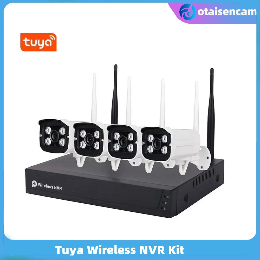 Tuya Ball Machine Wireless Monitoring Set Wiring-free Anti-jamming 8 Channel Network Video Recorder 4PCS 2/3/5mp Gun Cameraa