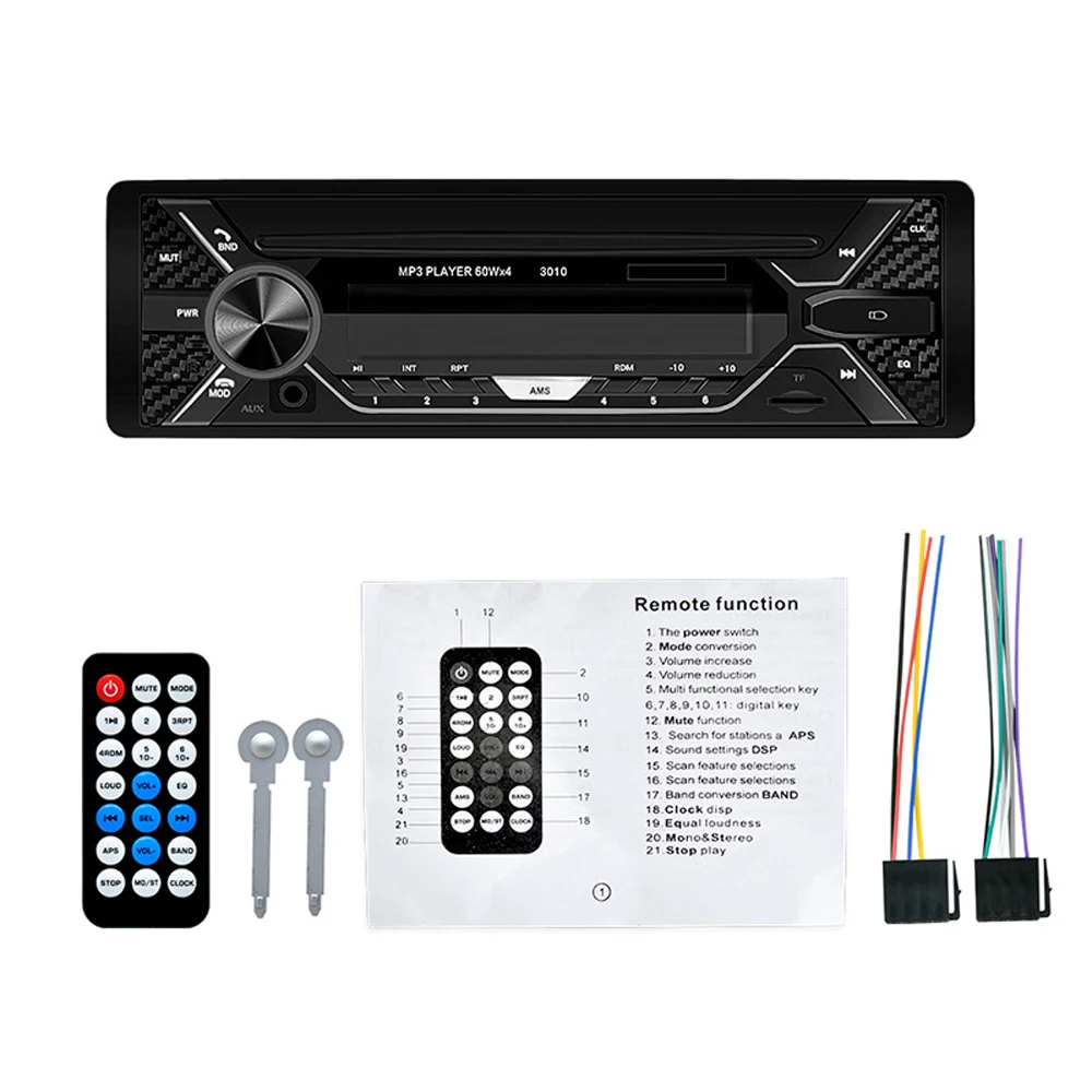 

Car Radio Audio 1din Bluetooth Stereo MP3 Player FM Receiver 60Wx4 With Colorful Lights AUX/USB/TF Card In Dash Kit