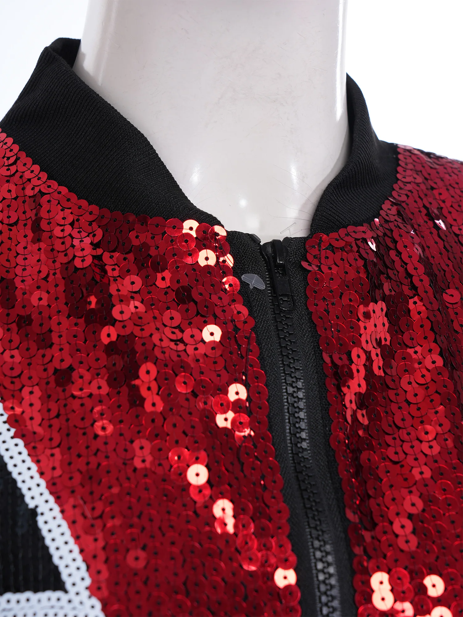 

Womens Jazz Hip-hop Dance Sequined Baseball Jacket Sequin Lining Long Sleeve Front Zipper Bomber Jacket Music Festival Outwear