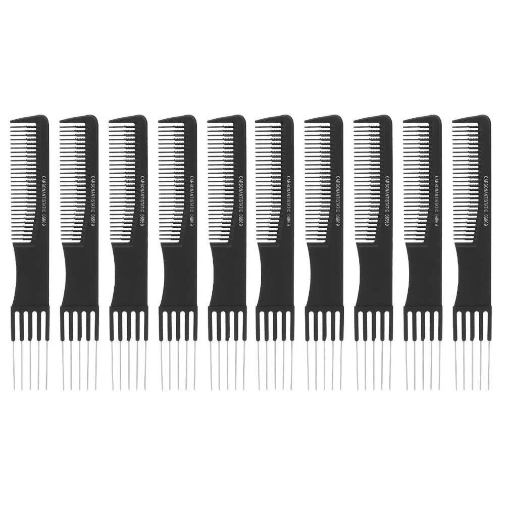 

10pcs Metal Carbon Lift Teasing Combs Fine Teeth Design Professional Salon Teasing Back Combs 19.5cm Length Black Color