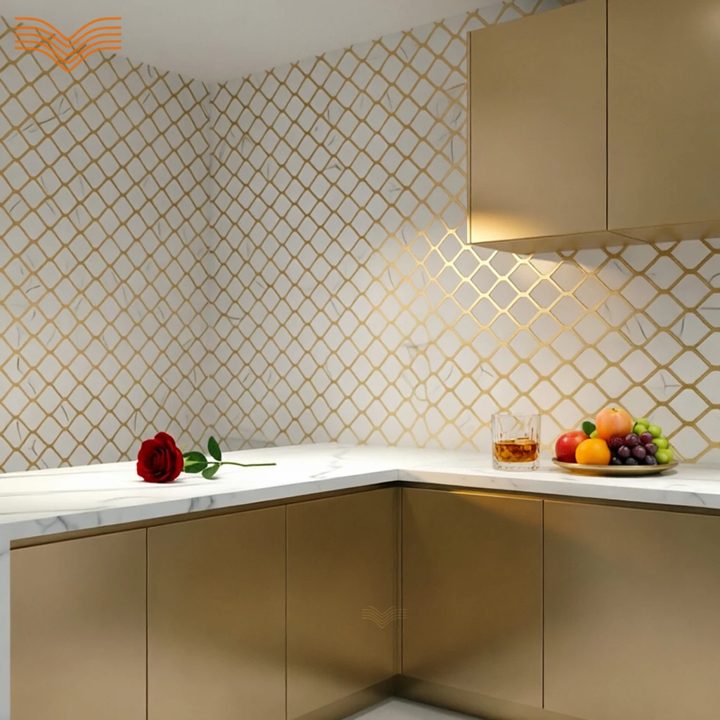Self-Stick Faux Marble Aluminum Panel Mosaic Sheet Waterproof Vintage Decor Tile for Shower Room Household Backdrop Renovation
