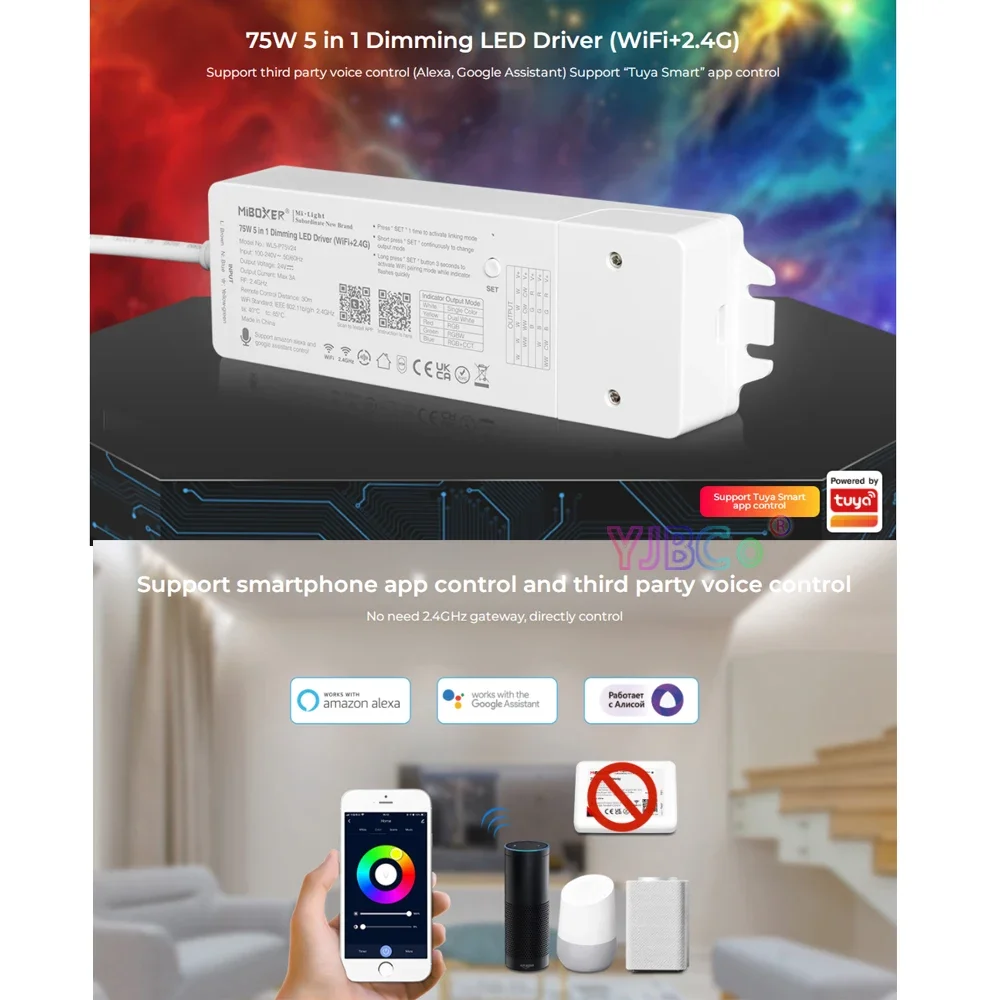 110V~220V to 24V 75W 2.4G WiFi 5 in 1 led Dimming Driver 2.4G RF Remote control Single color/CCT/RGB/RGBW/RGB+CCT  Power supply