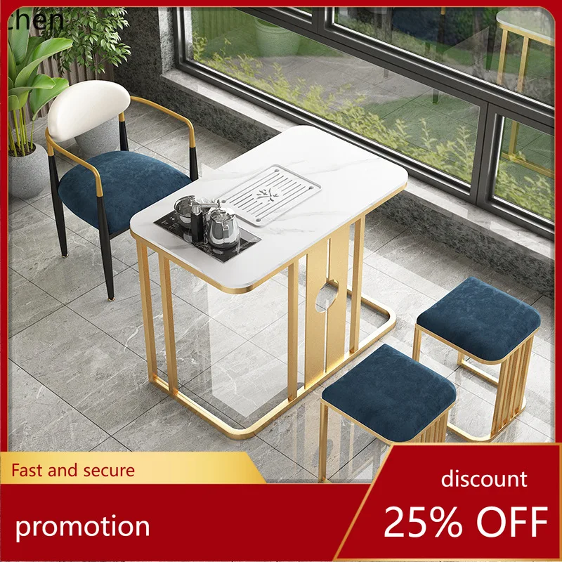 

CZ Small Apartment Chair Set Balcony Tea Set Integrated Rock Board Tea Table Modern Tea Brewing Table