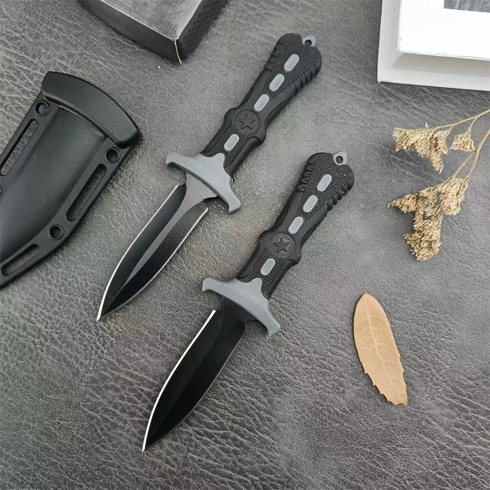 MT Five Stars Straight Knife 440C Blade ABS handle Hiking Outdoor Cutting Camping Military Tactical Tool Knife,With Knife Sleeve