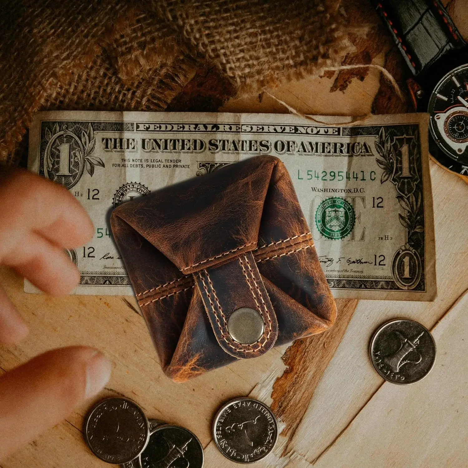 Picture 7: Leather Coin Pouch - Compact Change Holder and Mini Pocket Wallet for Men & Women (Antique Brown)