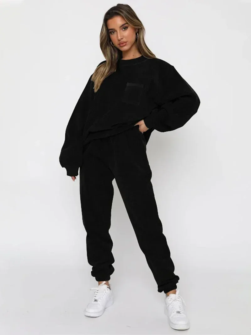 Streetwear Velvet 2 Piece Sets Women Outfit Fall Clothes 2024 Women Pullover Sweatshirt Top and Pants Sets Sweatsuits Woman Sets