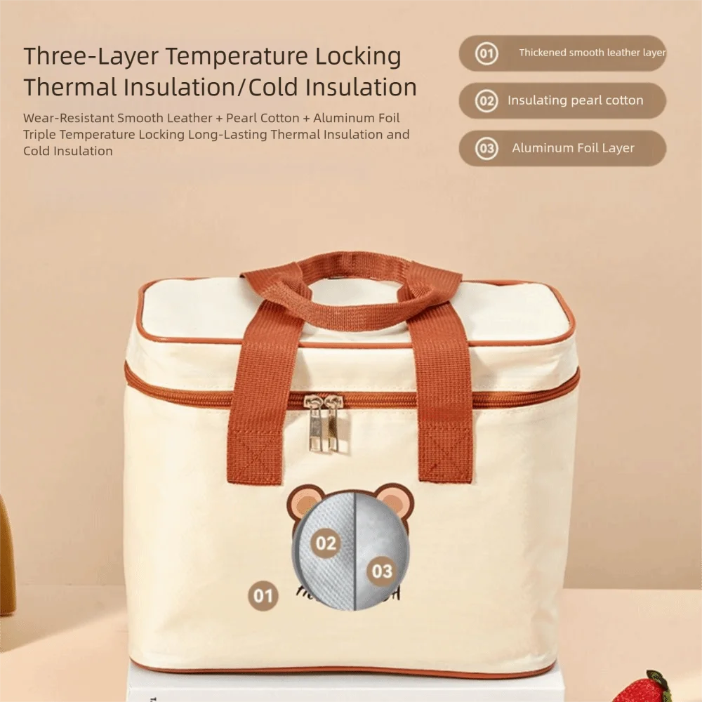 High Quality Portable Insulated Lunch Bag Cute Bear Waterproof Cooler Bag Large Capacity Camping Picnic Bag for Students Adult
