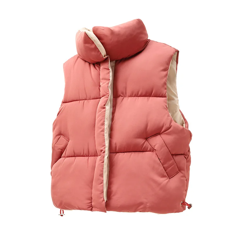 New Boys Girls Vest Autumn Winter Solid Color Thick Warm Stand Collar Zipper Waistcoat For 3-8 Years Kids Cotton Down Jacket
