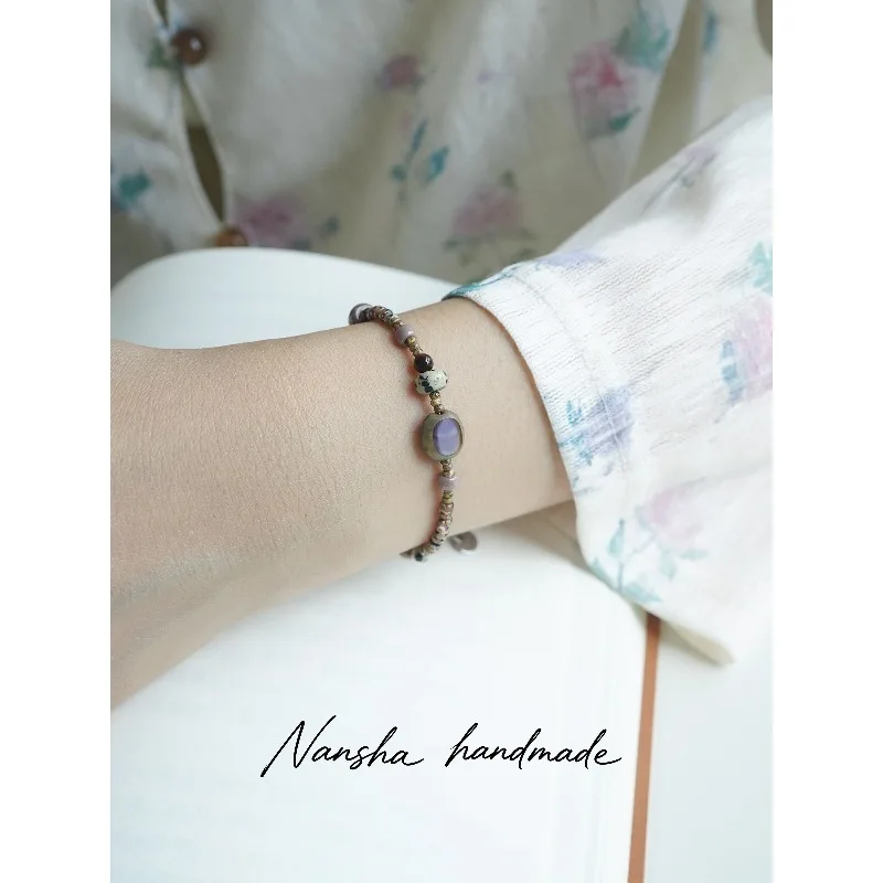 Nanshu Handmade Original Design Purple Smoke Bracelet Women Elegant Vintage Minimalist Skin Brightening Versatile Jewelry Gift