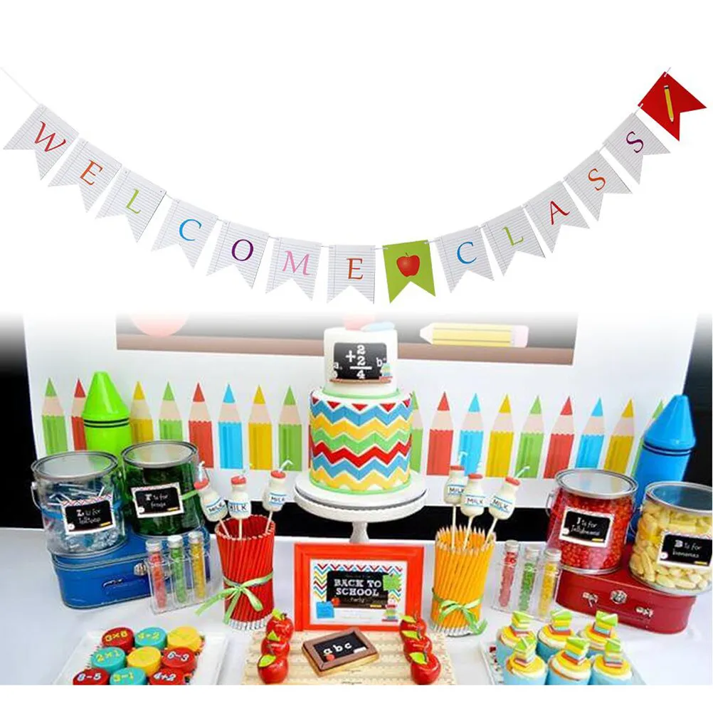 2Sets Welcome Back to School Banner Premium Classroom Decoration New Semester Greeting Pull Flag for Blackboard Wall Yard