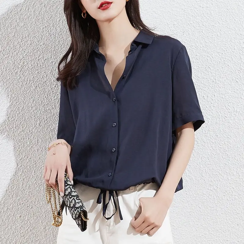 Fashion Solid Color Loose Bandage Bow Shirring Shirt Female Clothing 2023 Summer New Oversized Casual Tops Office Lady Blouse