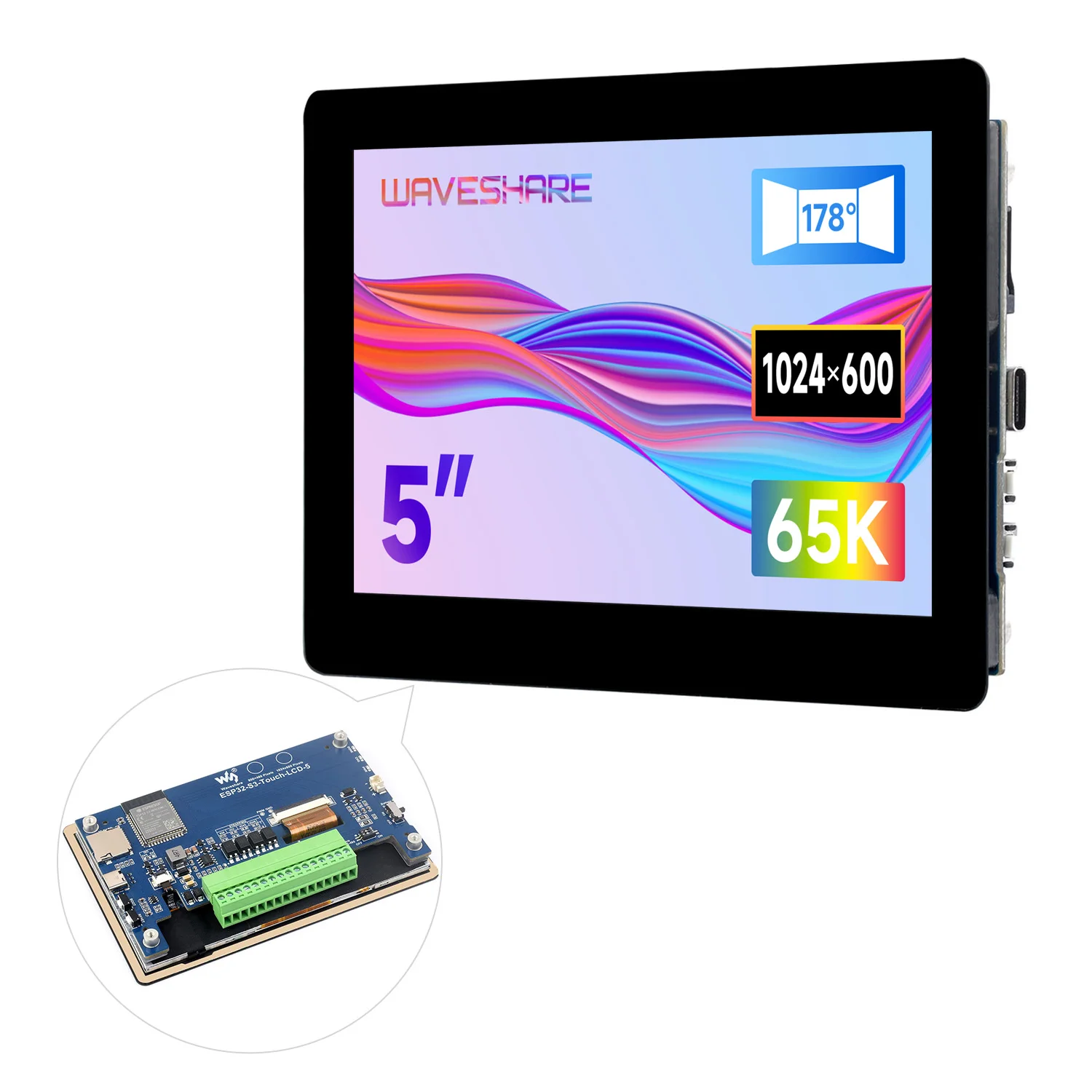 esp32-s3-touch-lcd-5-800-480-waveshare-1024-600-5inch-capacitive-touch-display-board-5-point-32-bit-lx7-dual-core-processor-wifi