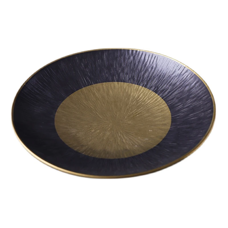 Black Ceramic Retro Steak Plate, Simple Gold Restaurant Western Food Plate, Plain Fish Plate, Salad Plate