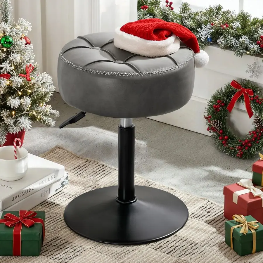 

Регулируемый туалетный столик, вращающийся на 360° стул для макияжа, серый табурет из искусственной кожи для ванной комнаты, усилитель для гостиной