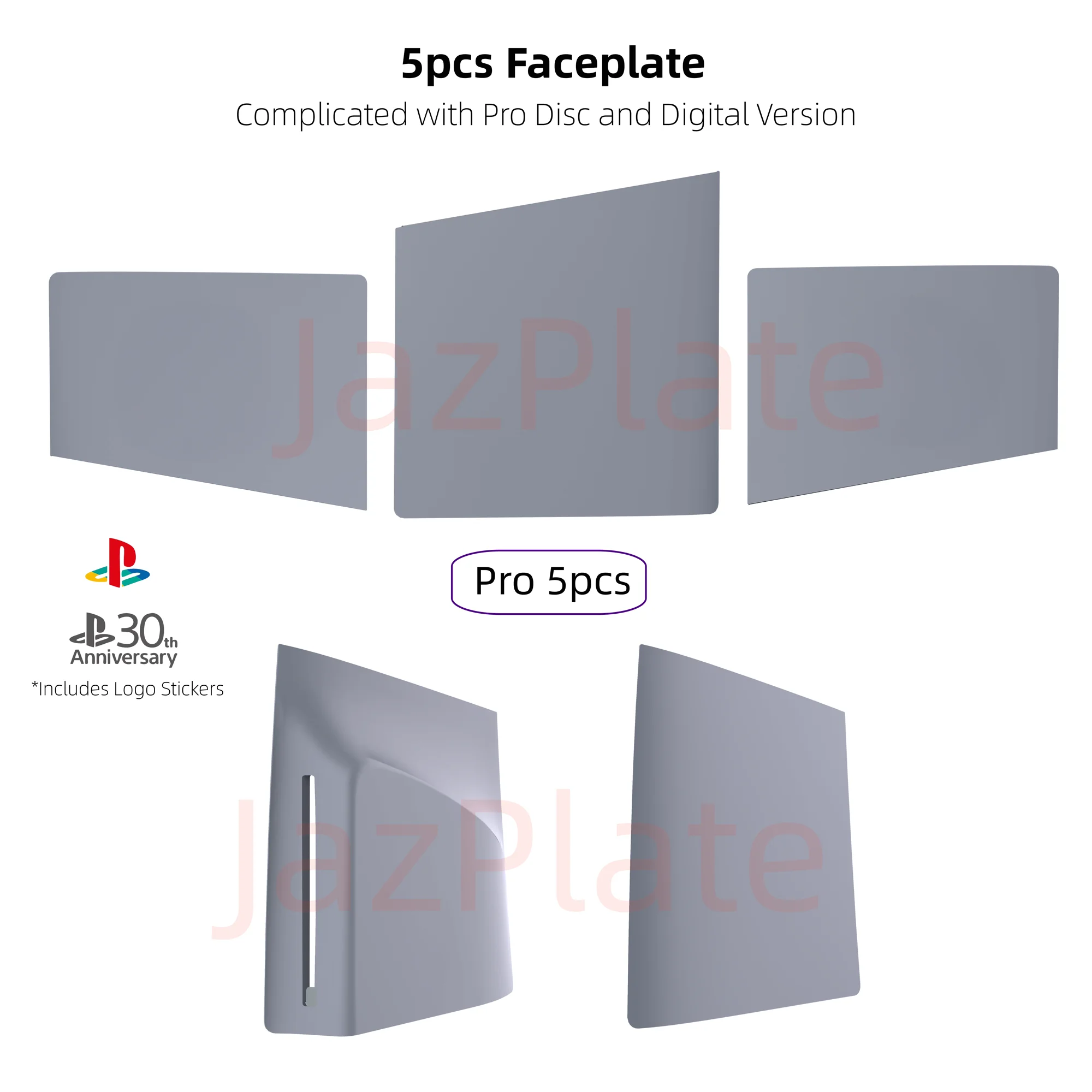 5 in 1 30th Anniversary Gray FacePlates for PS5 Pro Disc and Digital Edition PlayStation 5 Pro Cover Accessories Faceplate Black