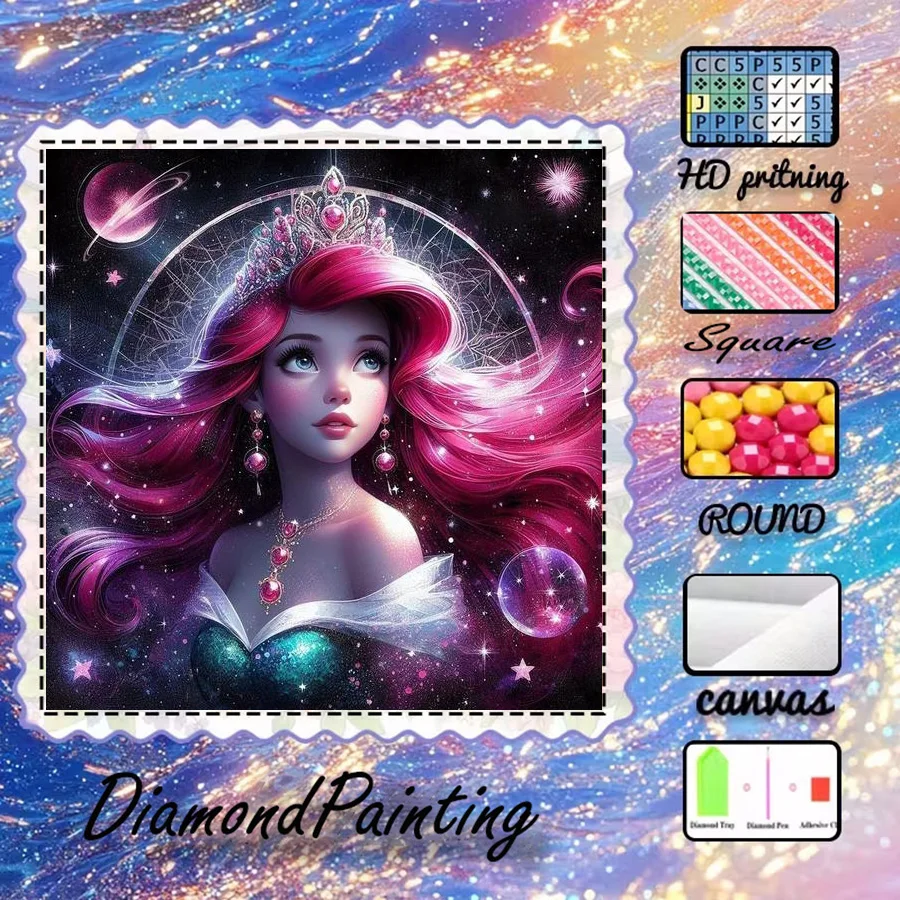 1 Stück - 5D-DIY - Beflockter Stoff - Spezialbohrer - Diamantmalerei-Set - Krone, rosa Haare - Mosaik - Diamantkunst