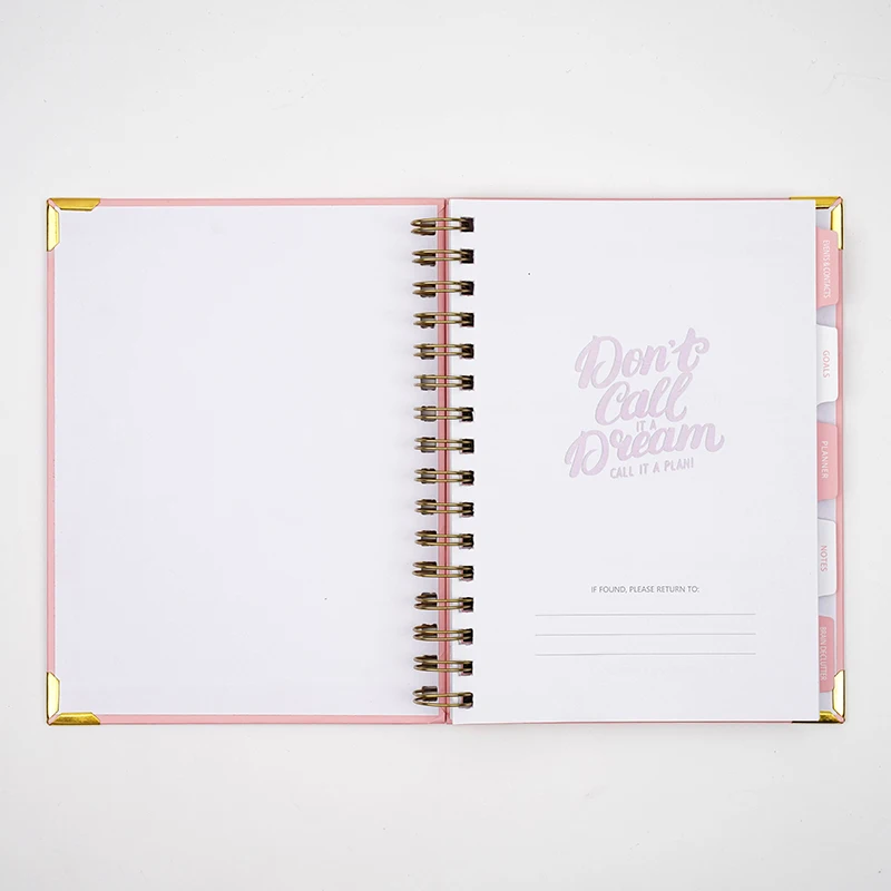 Oem Notebook Custom Logo 2024--2025 A5 Pink Spiral Weekly Monthly Manifestation Goal Diary Journal Planner Agenda Notebook