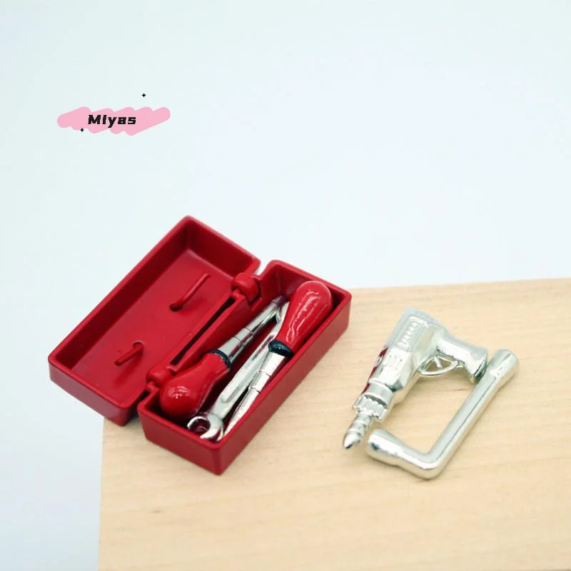 Miniature Dollhouse Drill Repair Tool Set - 5-Piece Wrench Set for Kids Pretend Play Doll House Decor Model Accessories