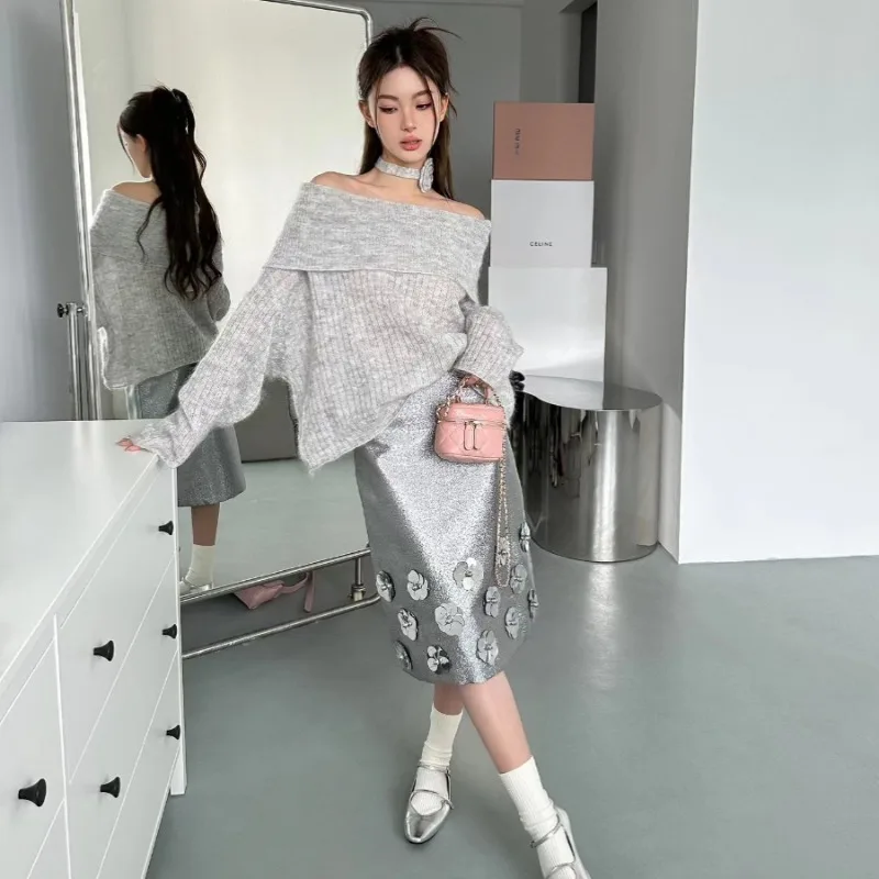 Pullover lavorati a maglia donna Slash Neck Off spalla autunno Solid coreano Trendy Pullover top Sweet Hot Girls Office Lady Streetwear