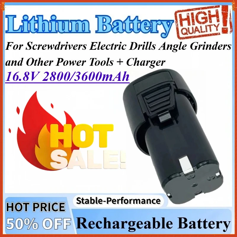 

16.8V 2800/3600mAh Rechargeable Lithium Battery For Screwdrivers Electric Drills Angle Grinders and Other Power Tools + Charger