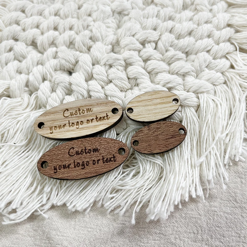 50pcs per lot  Wooden Logo Tags 4mm thickness Oval Wooden Tag  Free Engraving Your Text LOGO