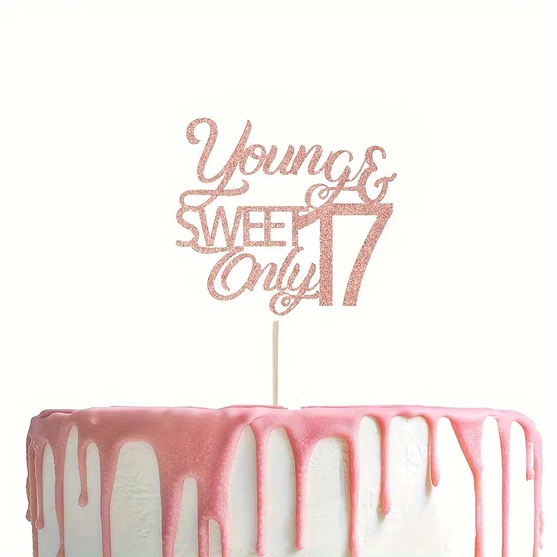 1 Stück junger und süßer Nur 17 Kuchenaufsatz, alles Gute zum 17. Geburtstag, Dekorationszubehör zum 17. Geburtstag/Jahrestag – Detail 2