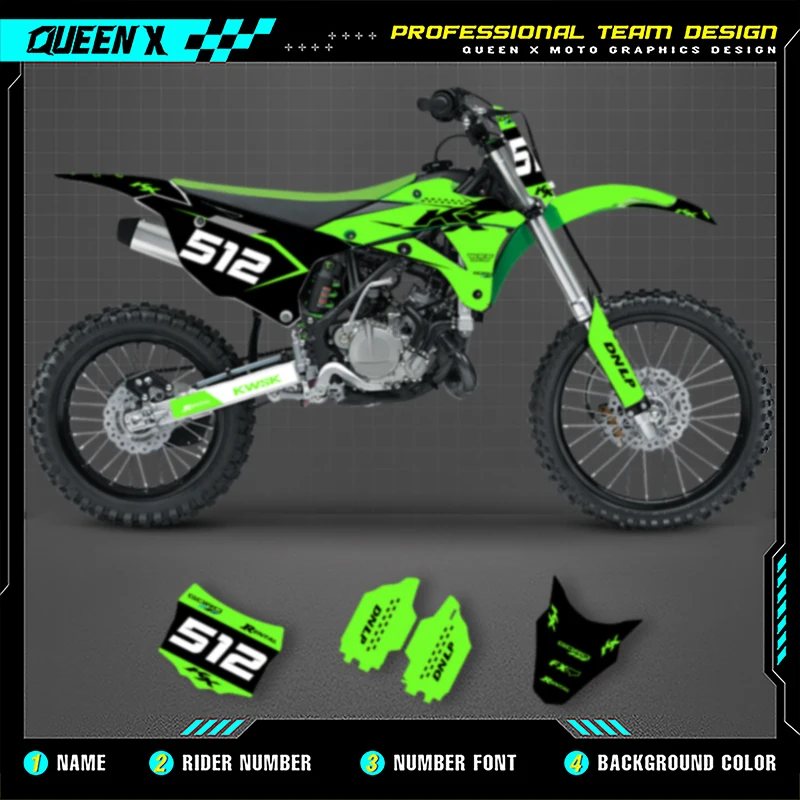 

Queen X MOTOR Custom Team мотоциклетная графика фоновая наклейка комплект наклеек для KAWASAKI KX85 100 2014-2021