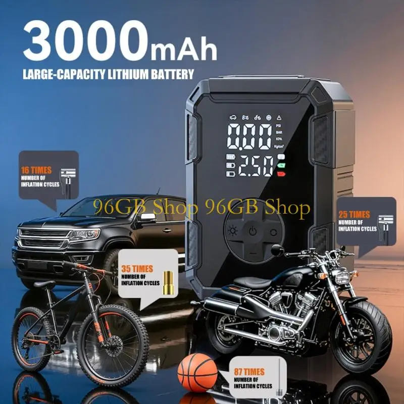 96GB High Pressure Electric Air Compressor Pump For Cars Bikes And Automobile Tires With Real Time Pressure Monitoring