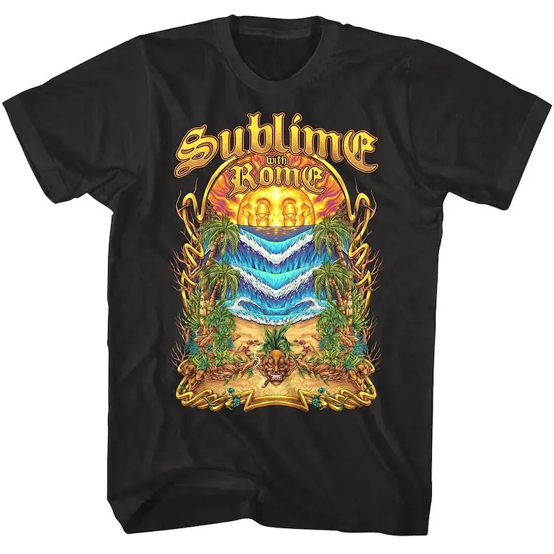 Sublime With Rome T Shirt Sunrise Beach Men's Rock Band Graphic Tees