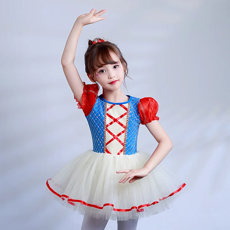 Girls' ballet Practice Dress Puffy Skirt Puffed Sleeve Dance Costume Cute One-piece Princess Gauze Dress