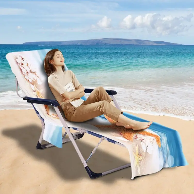 

Beach Chair Cover Starfish Pool Chaise Towel Quick Dry Microfiber Chair Cover With Pockets Starfish Printed Sunbathing Lounger