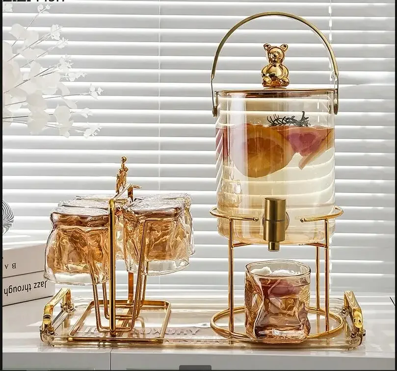 

Light Luxury Glass Tea Set Family Party Milk Juice Drink Pot Decanter Spirit Cup Set Tea Kettle with Faucet Home Drinking Set