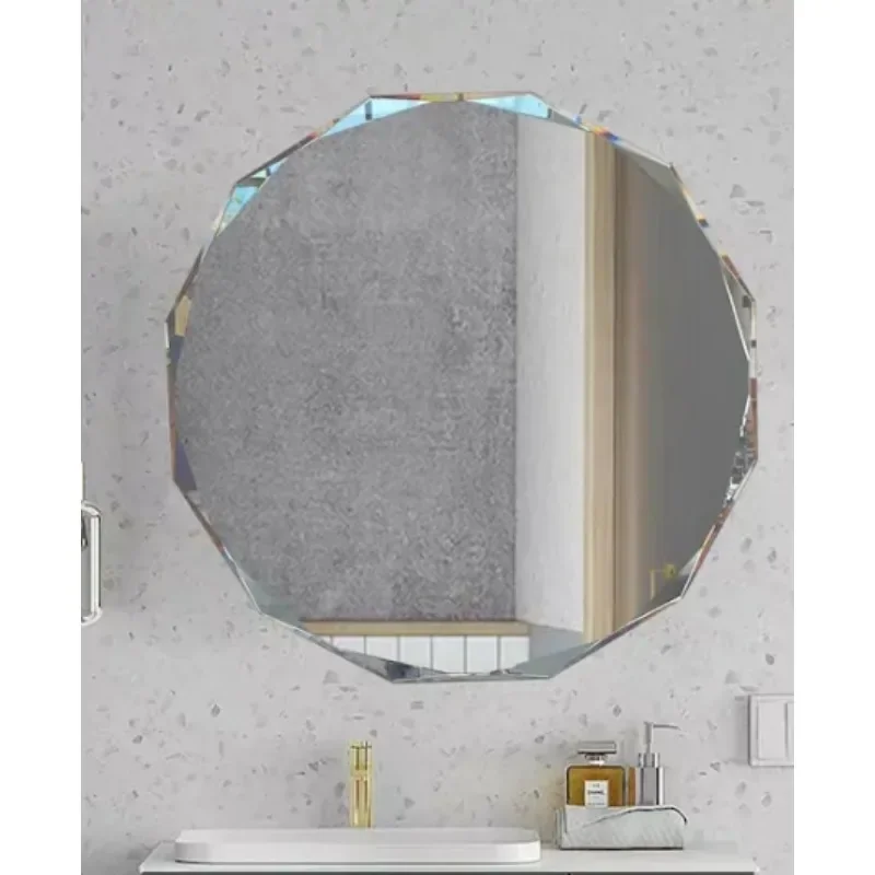 

Circle Bathroom Vanity Mirror, Beveled Edge Frameless Wall Mount Vanity Mirror, Decorative Round Irregular Beveled Edge