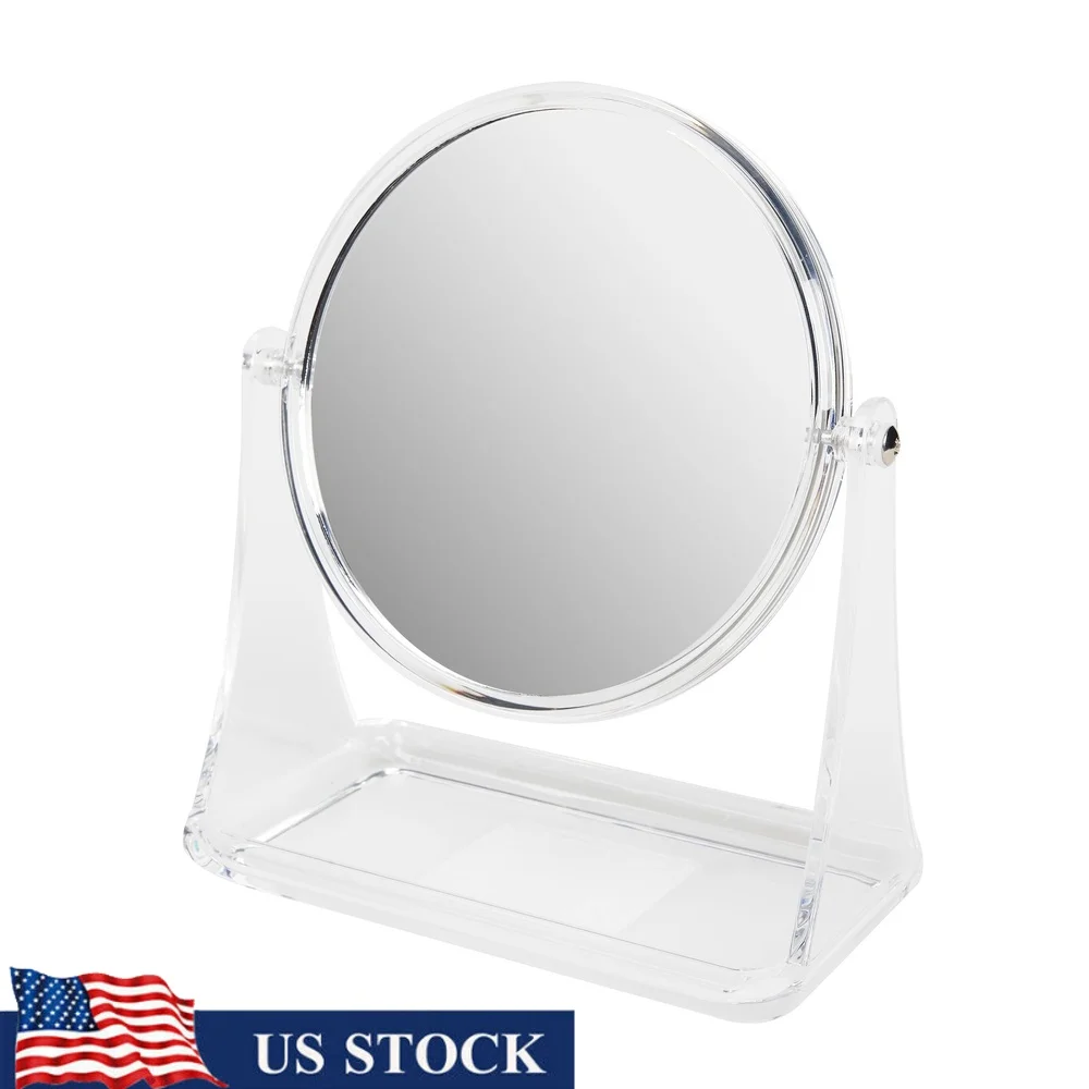 Double-Sided Vanity Mirror 3x Magnification Clear Glass Rotating Bathroom Mirror with Storage Base Ideal Makeup Grooming Tasks